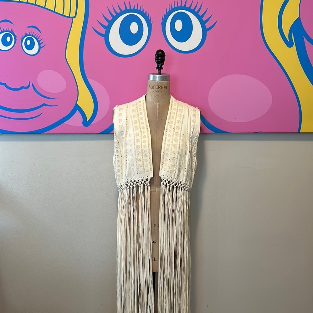 Urban Zen Ivory Leather Fringe Vest